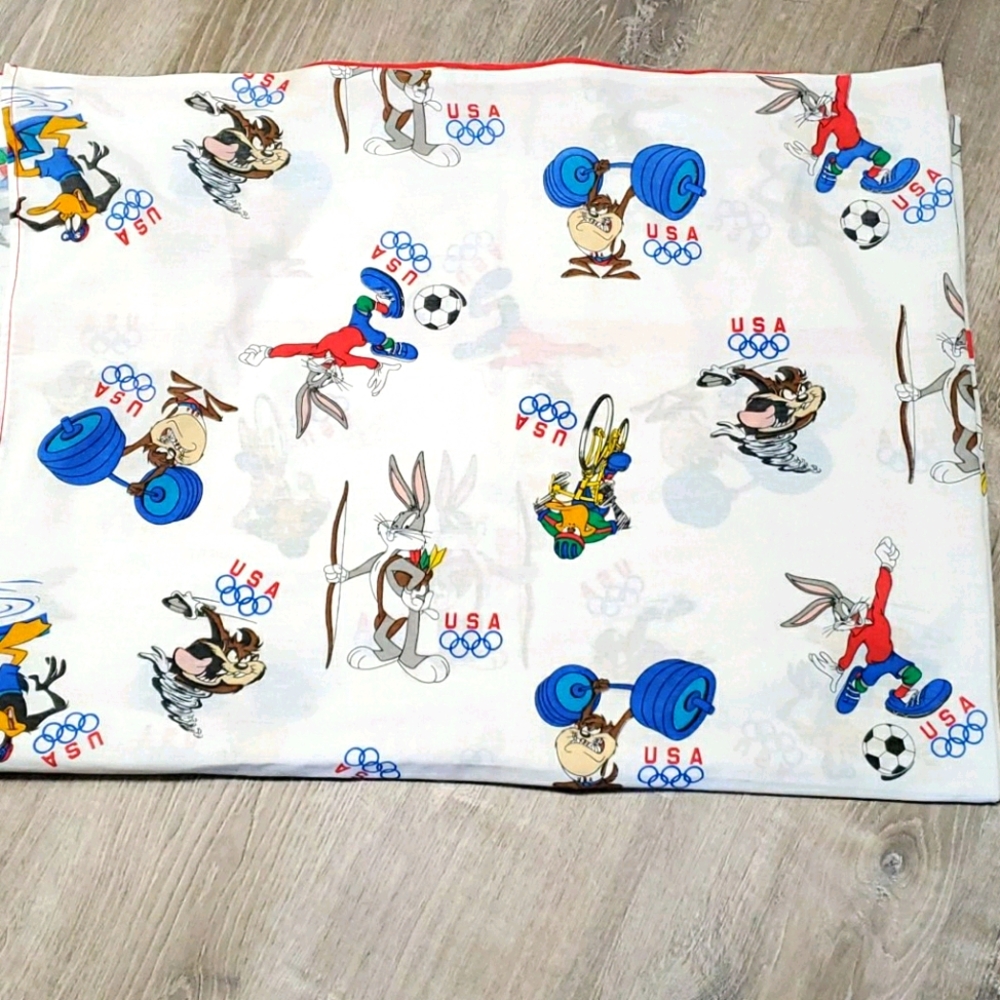 Vintage Looney Tunes Warner Brothers Olympic flat sheet